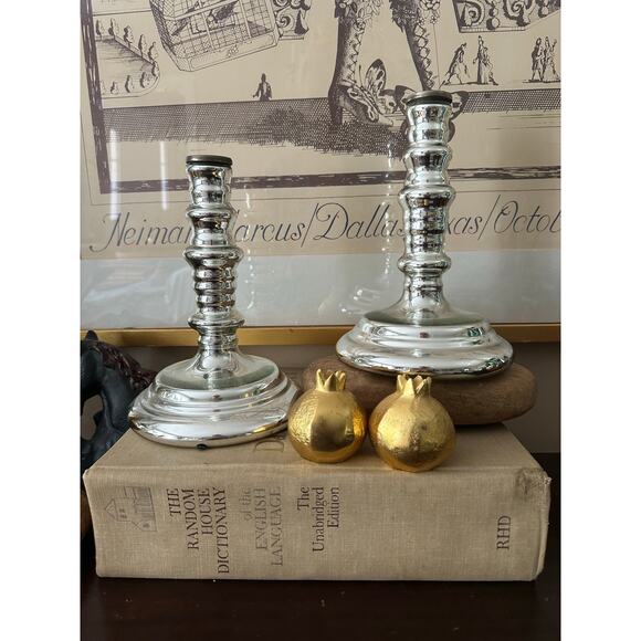 2 Mercury Glass Candle Holders silver elegant Williamsburg 8.5x5.5” - Picture 4 of 11